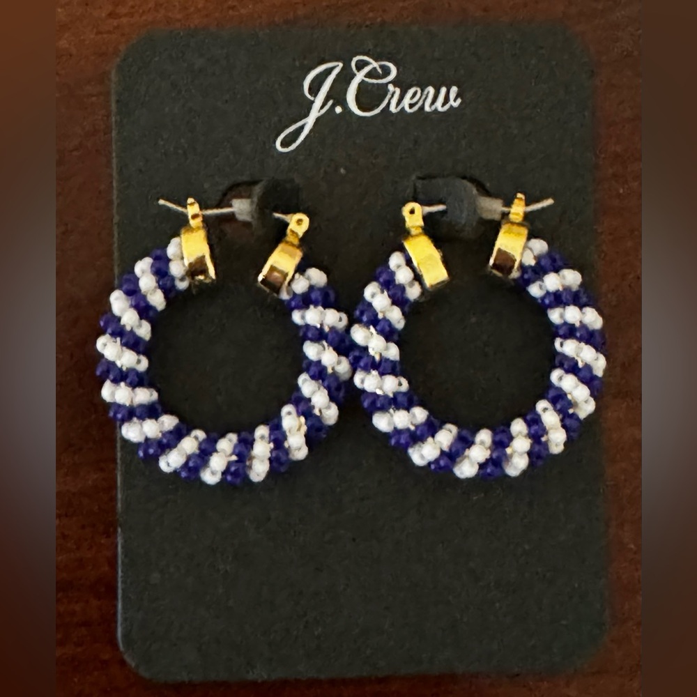 J. Crew Blue and White Nautical Hoop Earrings